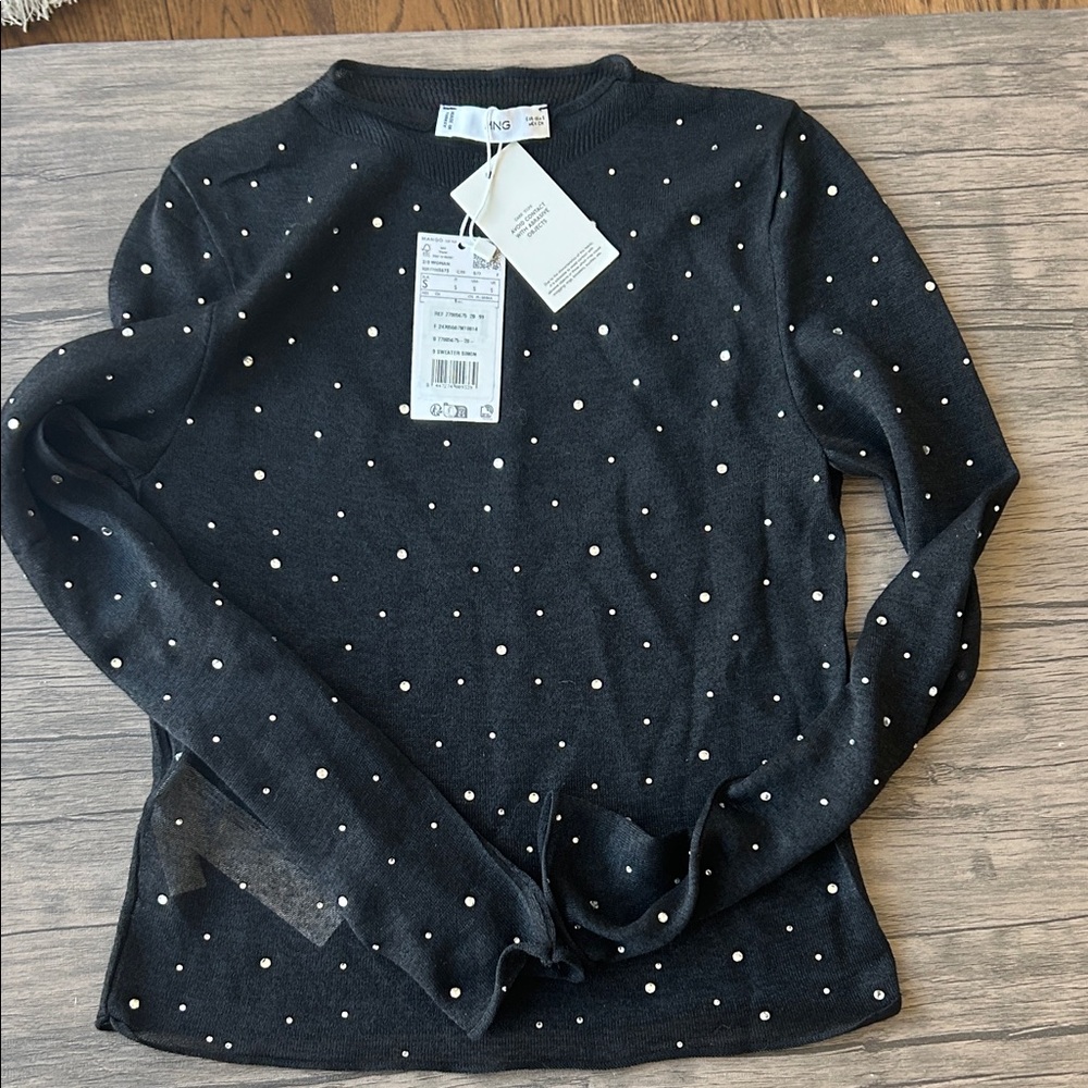 Small size Mango Black Blouse with rhinestones. NWOT